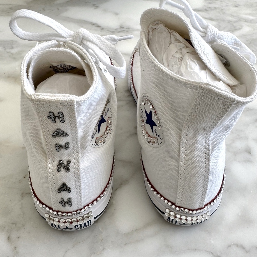 Converse Sneakers White Rhinestone Gems Kids Sneakers Hannah Fly Eagles Fly - Picture 2 of 15